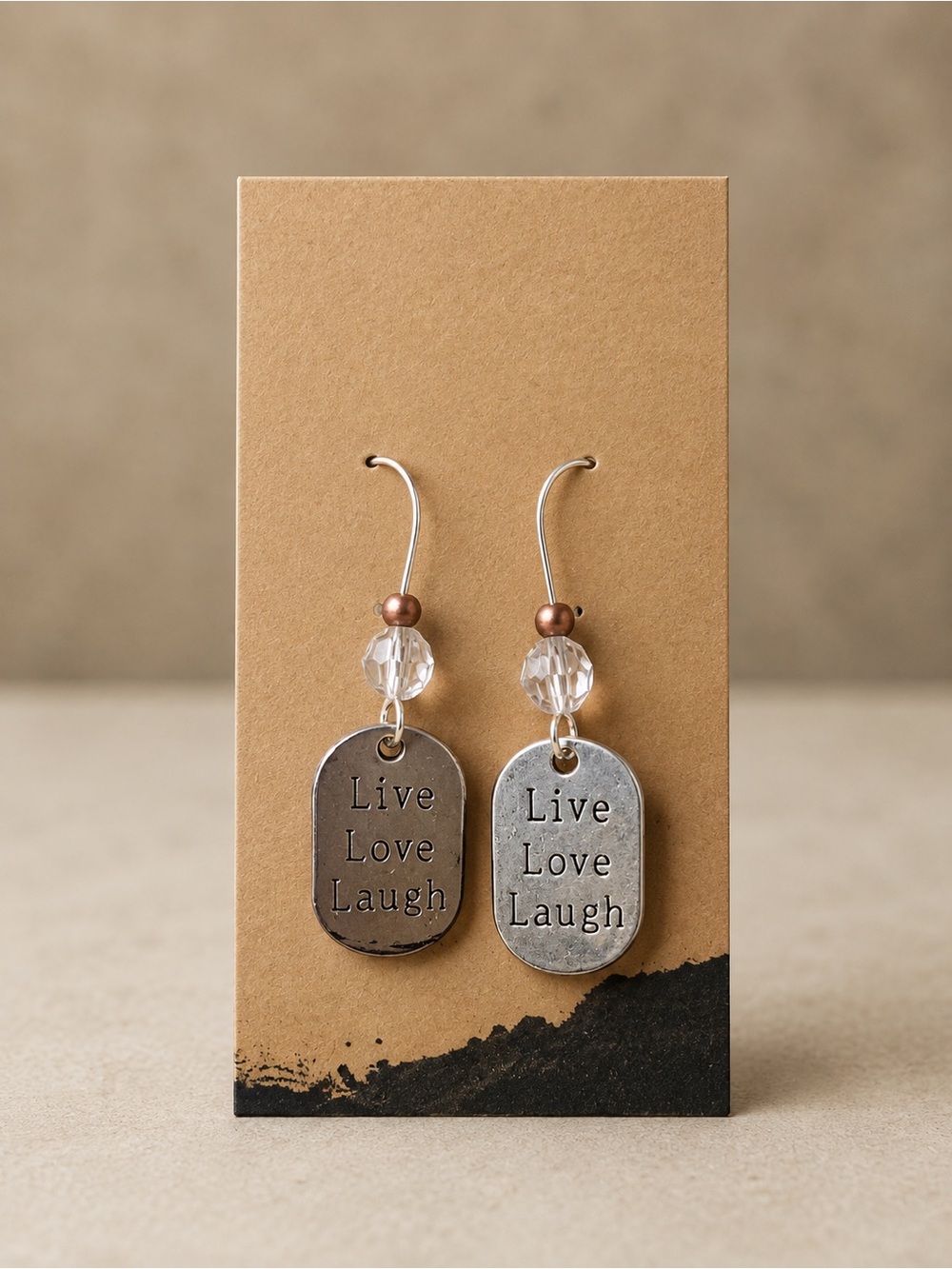 Live Love Laugh Silver and Brown Dangle Earrings - Inspirational Women Jewelry